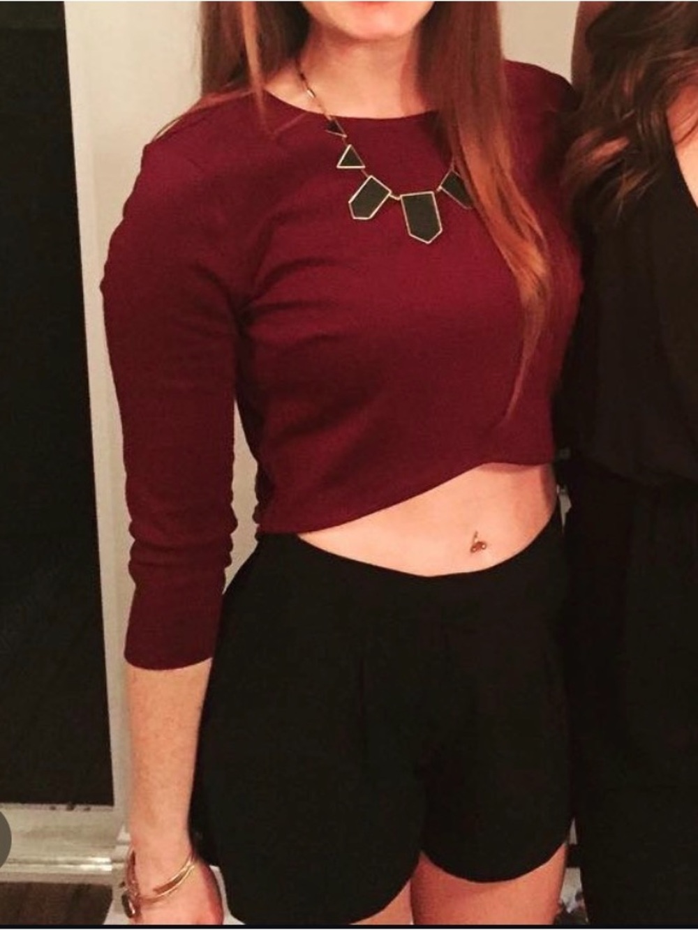 Women's Burgundy 3/4 Sleeve Crop Top